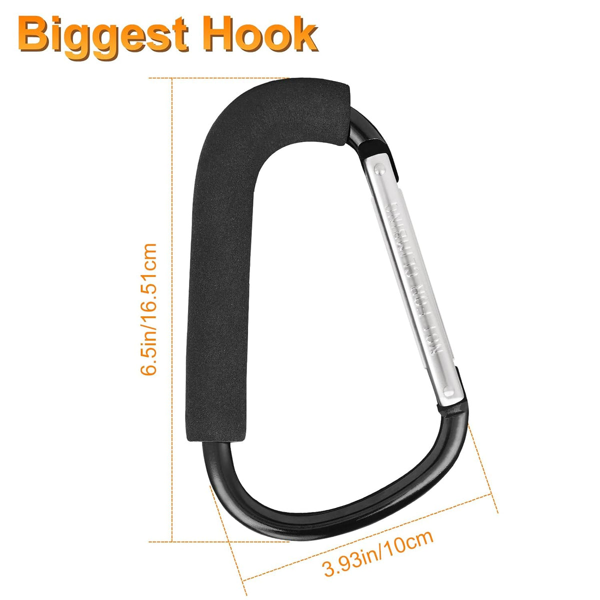 2 Pack Stroller Hooks, 6.3" Large Stroller Clips, Carabiner Clip