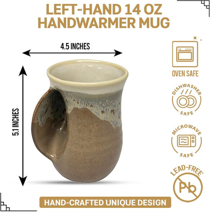 Hand Warmer Coffee Mug – Handmade Coffee Mug With Comfortable Handle Contoured Pocket Hand Warming Ceramic Coffee Mug – Proudly Made in USA – Right Handed – 14 Oz - Cobalt Canyon