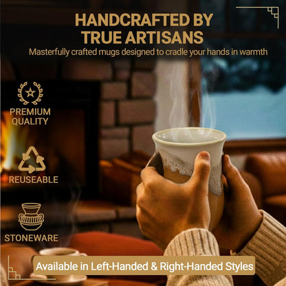 Hand Warmer Coffee Mug – Handmade Coffee Mug With Comfortable Handle Contoured Pocket Hand Warming Ceramic Coffee Mug – Proudly Made in USA – Right Handed – 14 Oz - Cobalt Canyon