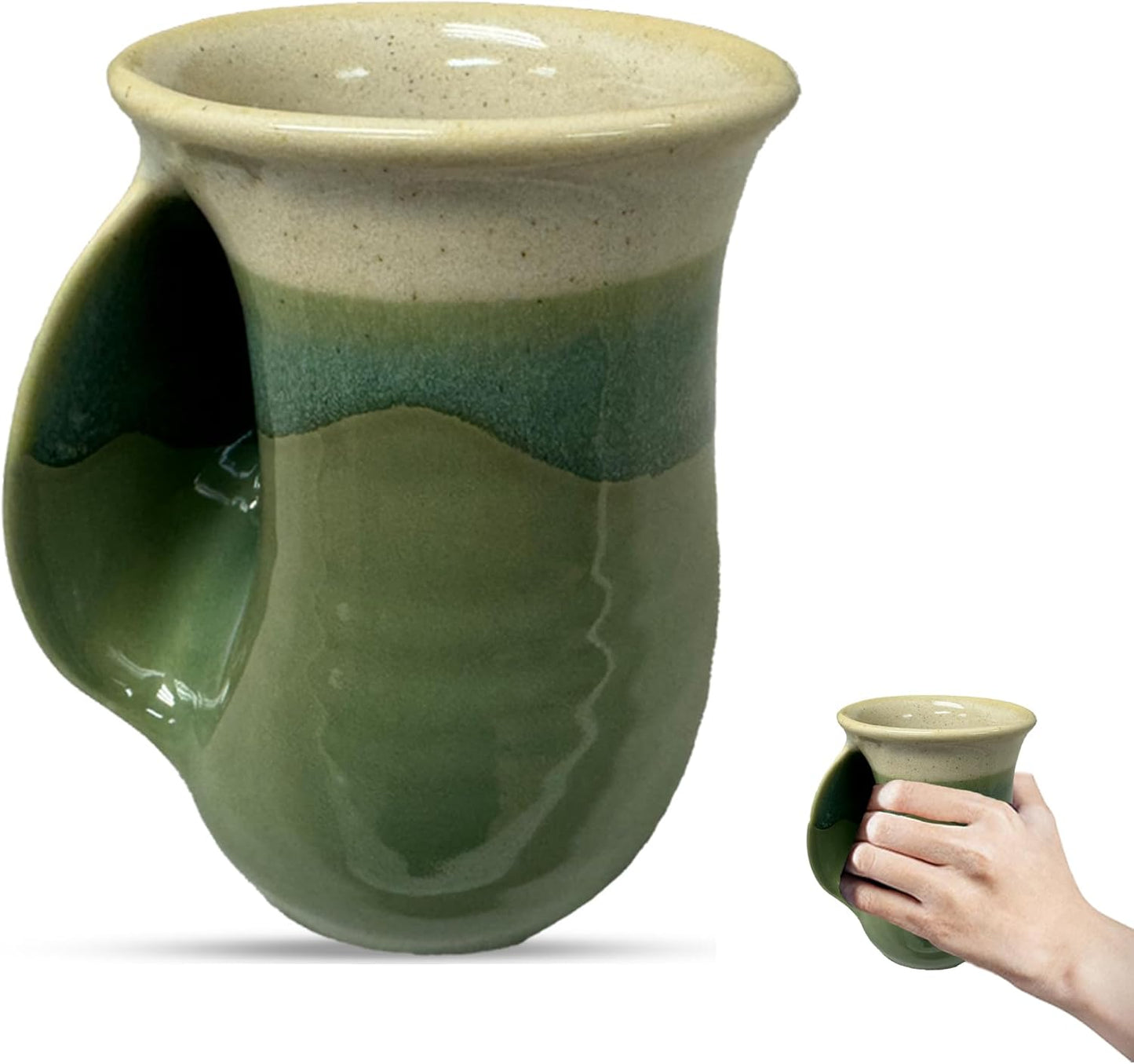 Hand Warmer Coffee Mug – Handmade Coffee Mug With Comfortable Handle Contoured Pocket Hand Warming Ceramic Coffee Mug – Proudly Made in USA – Right Handed – 14 Oz - Cobalt Canyon