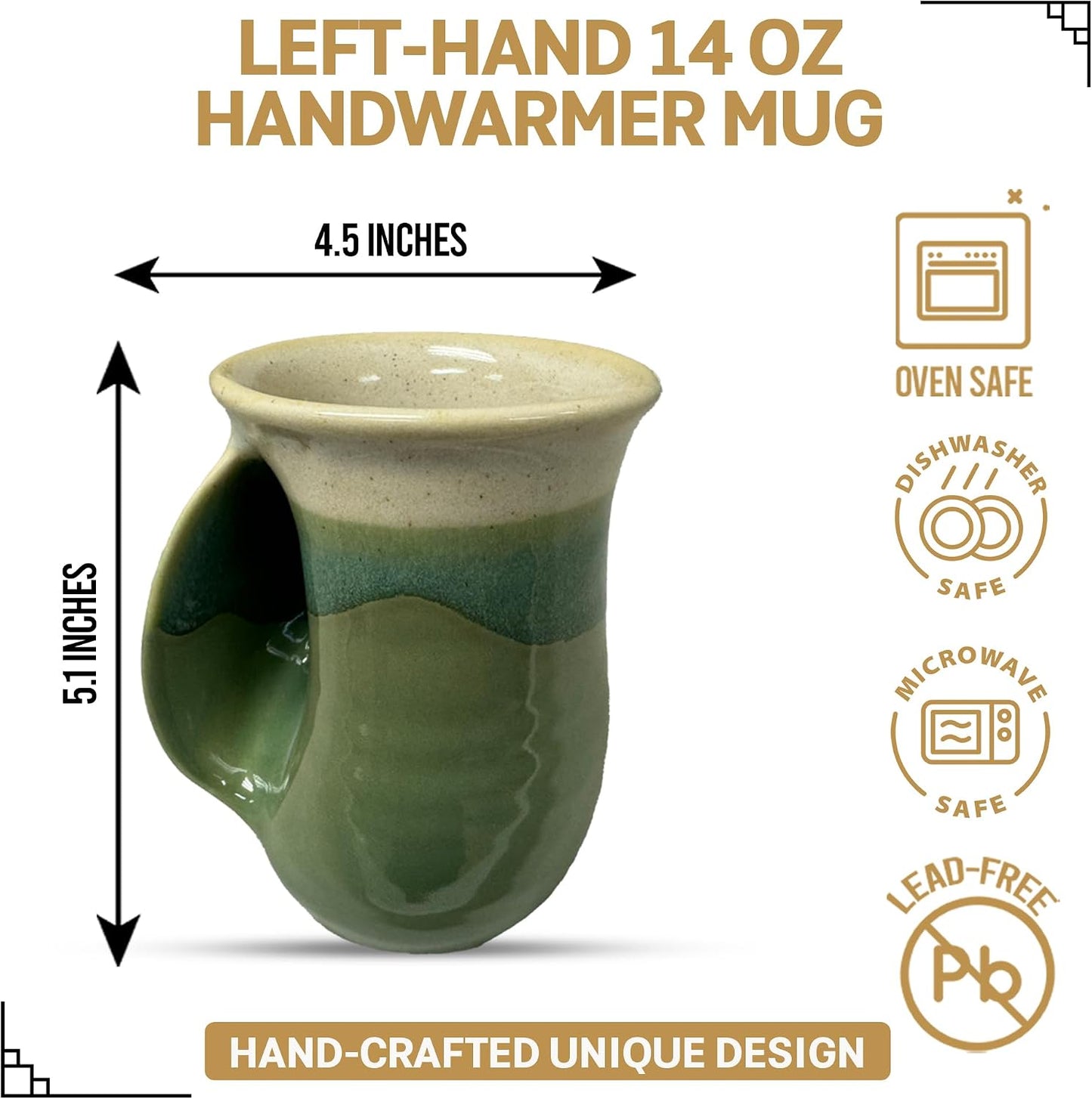 Hand Warmer Coffee Mug – Handmade Coffee Mug With Comfortable Handle Contoured Pocket Hand Warming Ceramic Coffee Mug – Proudly Made in USA – Right Handed – 14 Oz - Cobalt Canyon