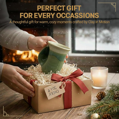 Hand Warmer Coffee Mug – Handmade Coffee Mug With Comfortable Handle Contoured Pocket Hand Warming Ceramic Coffee Mug – Proudly Made in USA – Right Handed – 14 Oz - Cobalt Canyon