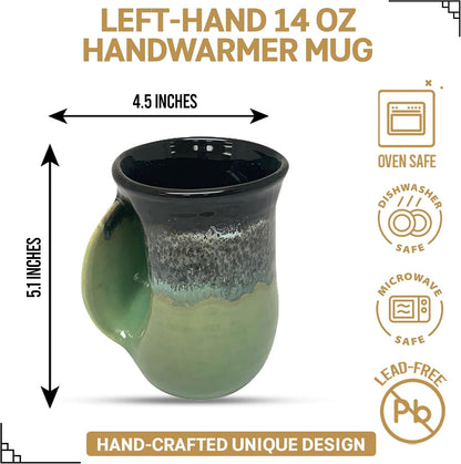 Hand Warmer Coffee Mug – Handmade Coffee Mug With Comfortable Handle Contoured Pocket Hand Warming Ceramic Coffee Mug – Proudly Made in USA – Right Handed – 14 Oz - Cobalt Canyon