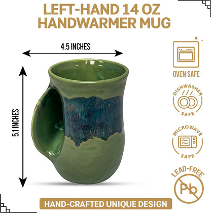 Hand Warmer Coffee Mug – Handmade Coffee Mug With Comfortable Handle Contoured Pocket Hand Warming Ceramic Coffee Mug – Proudly Made in USA – Right Handed – 14 Oz - Cobalt Canyon