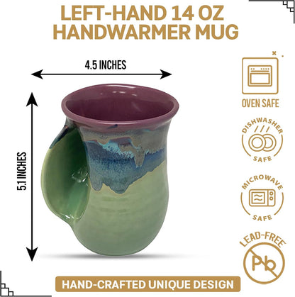 Hand Warmer Coffee Mug – Handmade Coffee Mug With Comfortable Handle Contoured Pocket Hand Warming Ceramic Coffee Mug – Proudly Made in USA – Right Handed – 14 Oz - Cobalt Canyon