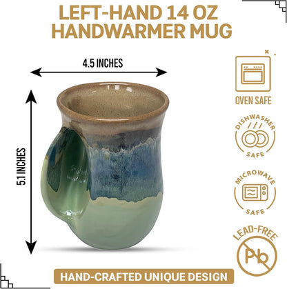 Hand Warmer Coffee Mug – Handmade Coffee Mug With Comfortable Handle Contoured Pocket Hand Warming Ceramic Coffee Mug – Proudly Made in USA – Right Handed – 14 Oz - Cobalt Canyon