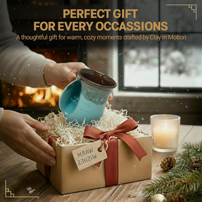 Hand Warmer Coffee Mug – Handmade Coffee Mug With Comfortable Handle Contoured Pocket Hand Warming Ceramic Coffee Mug – Proudly Made in USA – Right Handed – 14 Oz - Cobalt Canyon