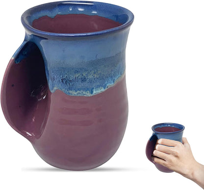Hand Warmer Coffee Mug – Handmade Coffee Mug With Comfortable Handle Contoured Pocket Hand Warming Ceramic Coffee Mug – Proudly Made in USA – Right Handed – 14 Oz - Cobalt Canyon