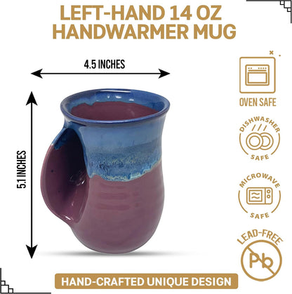 Hand Warmer Coffee Mug – Handmade Coffee Mug With Comfortable Handle Contoured Pocket Hand Warming Ceramic Coffee Mug – Proudly Made in USA – Right Handed – 14 Oz - Cobalt Canyon