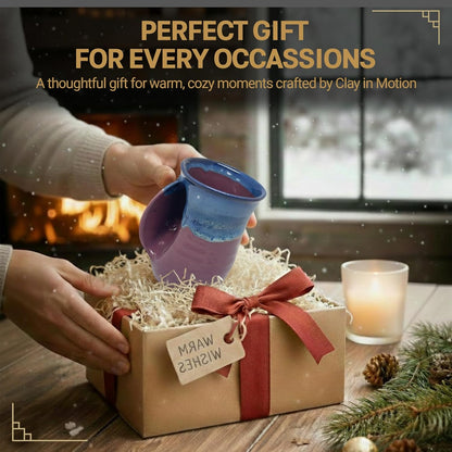 Hand Warmer Coffee Mug – Handmade Coffee Mug With Comfortable Handle Contoured Pocket Hand Warming Ceramic Coffee Mug – Proudly Made in USA – Right Handed – 14 Oz - Cobalt Canyon