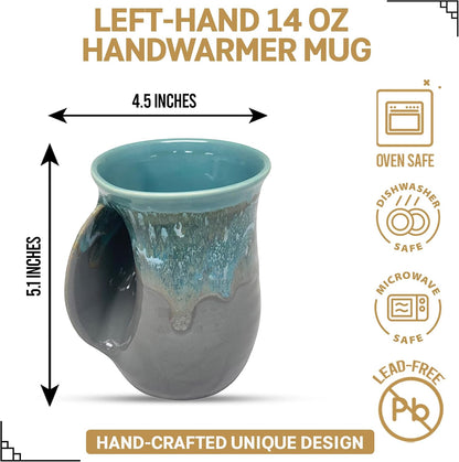 Hand Warmer Coffee Mug – Handmade Coffee Mug With Comfortable Handle Contoured Pocket Hand Warming Ceramic Coffee Mug – Proudly Made in USA – Right Handed – 14 Oz - Cobalt Canyon