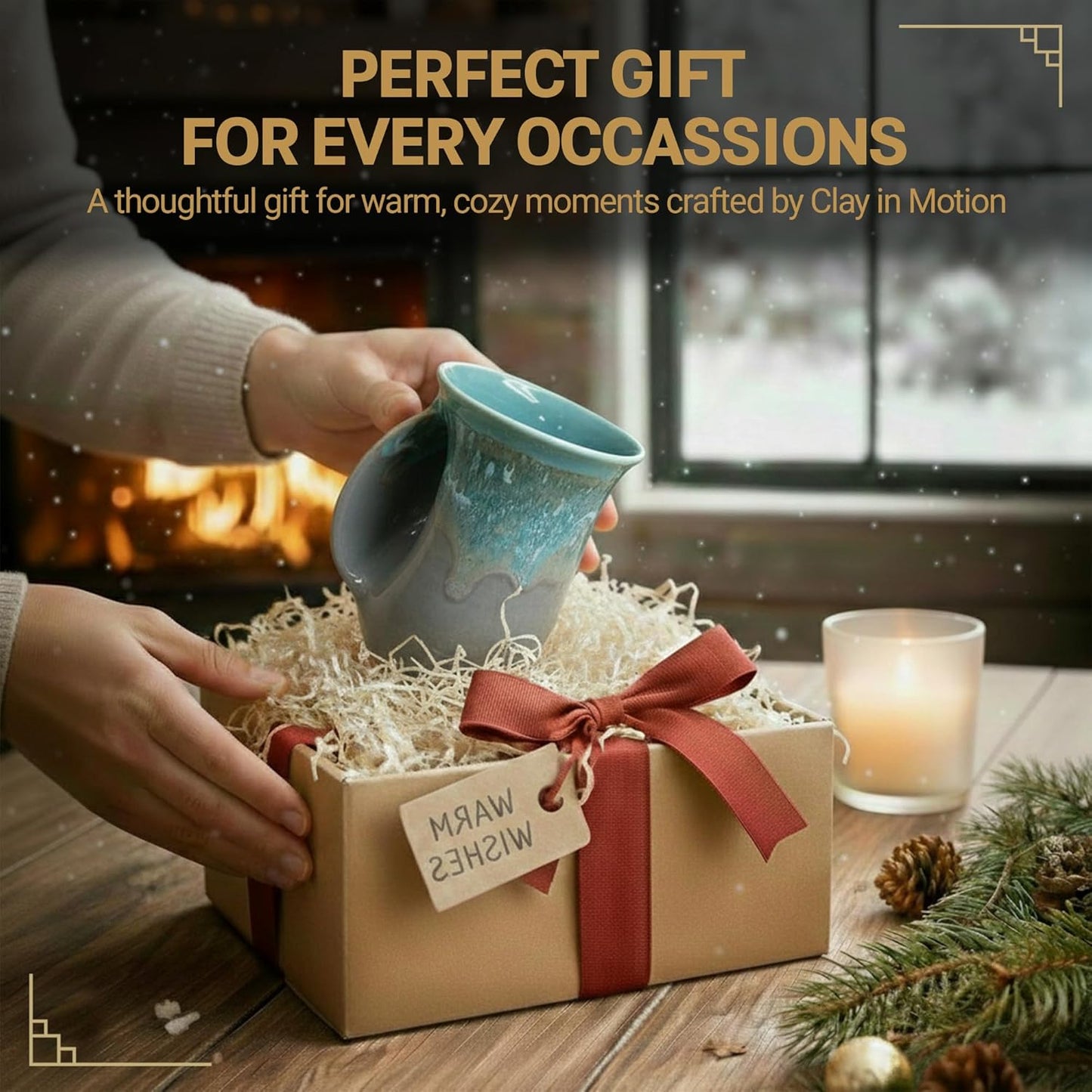 Hand Warmer Coffee Mug – Handmade Coffee Mug With Comfortable Handle Contoured Pocket Hand Warming Ceramic Coffee Mug – Proudly Made in USA – Right Handed – 14 Oz - Cobalt Canyon