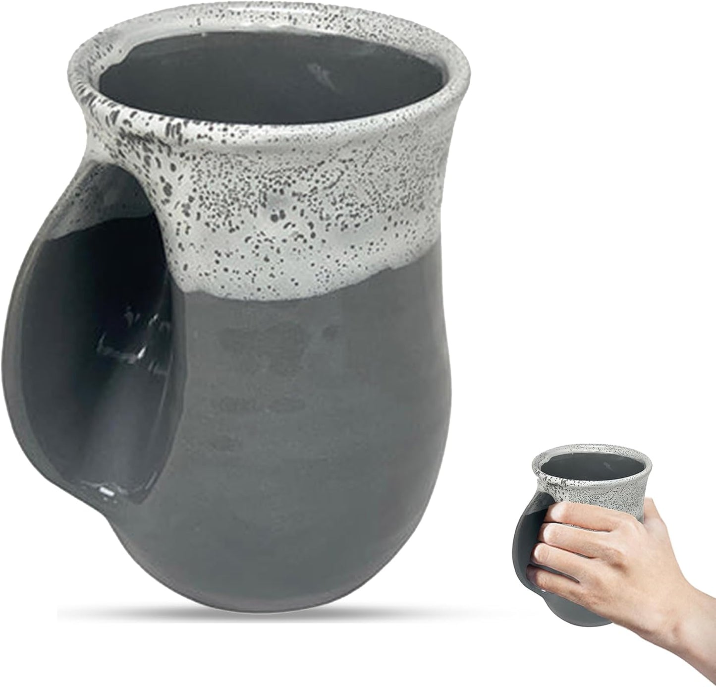 Hand Warmer Coffee Mug – Handmade Coffee Mug With Comfortable Handle Contoured Pocket Hand Warming Ceramic Coffee Mug – Proudly Made in USA – Right Handed – 14 Oz - Cobalt Canyon