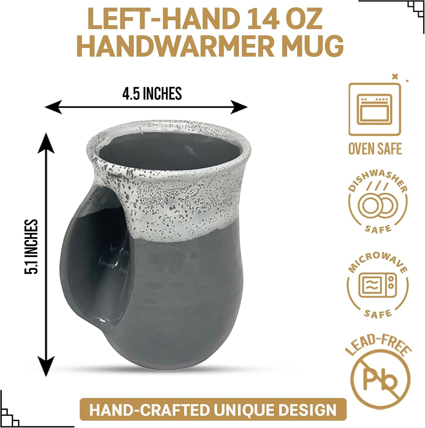 Hand Warmer Coffee Mug – Handmade Coffee Mug With Comfortable Handle Contoured Pocket Hand Warming Ceramic Coffee Mug – Proudly Made in USA – Right Handed – 14 Oz - Cobalt Canyon