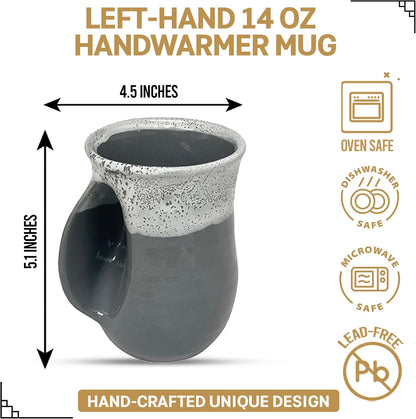 Hand Warmer Coffee Mug – Handmade Coffee Mug With Comfortable Handle Contoured Pocket Hand Warming Ceramic Coffee Mug – Proudly Made in USA – Right Handed – 14 Oz - Cobalt Canyon