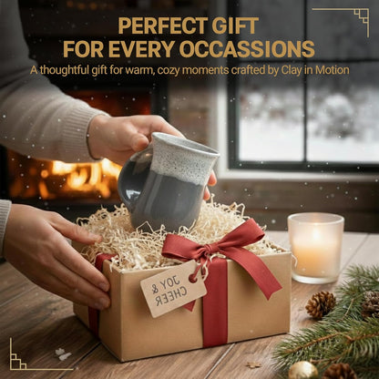 Hand Warmer Coffee Mug – Handmade Coffee Mug With Comfortable Handle Contoured Pocket Hand Warming Ceramic Coffee Mug – Proudly Made in USA – Right Handed – 14 Oz - Cobalt Canyon