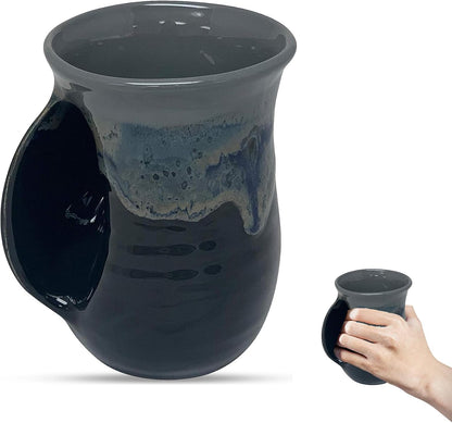 Hand Warmer Coffee Mug – Handmade Coffee Mug With Comfortable Handle Contoured Pocket Hand Warming Ceramic Coffee Mug – Proudly Made in USA – Right Handed – 14 Oz - Cobalt Canyon