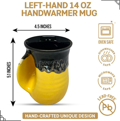 Hand Warmer Coffee Mug – Handmade Coffee Mug With Comfortable Handle Contoured Pocket Hand Warming Ceramic Coffee Mug – Proudly Made in USA – Right Handed – 14 Oz - Cobalt Canyon