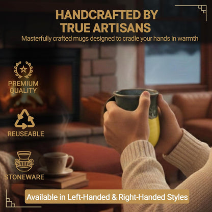 Hand Warmer Coffee Mug – Handmade Coffee Mug With Comfortable Handle Contoured Pocket Hand Warming Ceramic Coffee Mug – Proudly Made in USA – Right Handed – 14 Oz - Cobalt Canyon