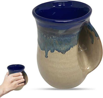 Hand Warmer Coffee Mug – Handmade Coffee Mug With Comfortable Handle Contoured Pocket Hand Warming Ceramic Coffee Mug – Proudly Made in USA – Right Handed – 14 Oz - Cobalt Canyon