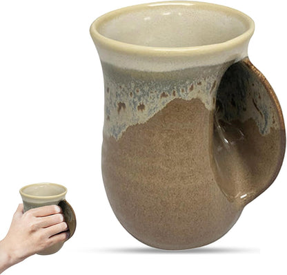 Hand Warmer Coffee Mug – Handmade Coffee Mug With Comfortable Handle Contoured Pocket Hand Warming Ceramic Coffee Mug – Proudly Made in USA – Right Handed – 14 Oz - Cobalt Canyon