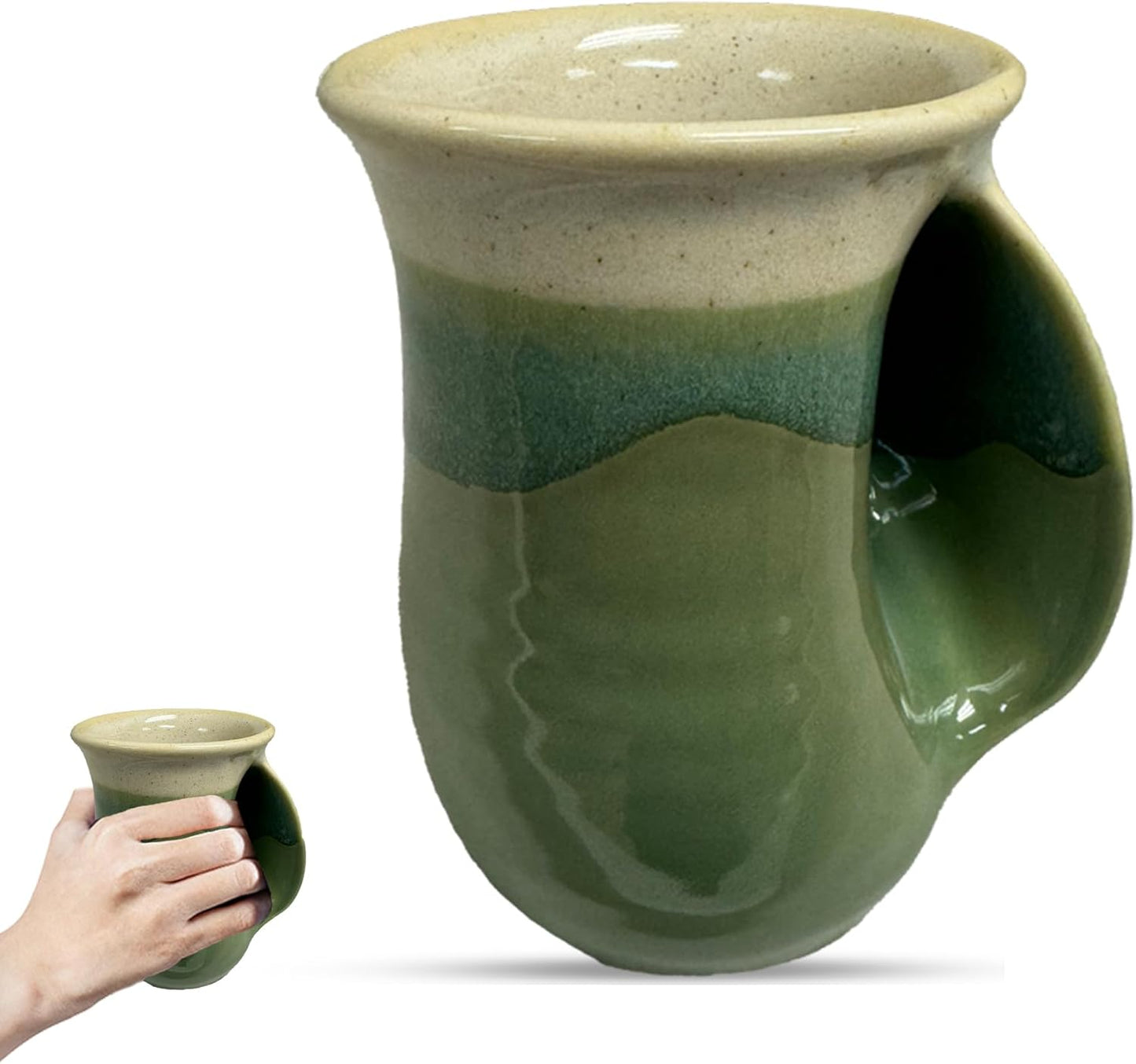 Hand Warmer Coffee Mug – Handmade Coffee Mug With Comfortable Handle Contoured Pocket Hand Warming Ceramic Coffee Mug – Proudly Made in USA – Right Handed – 14 Oz - Cobalt Canyon