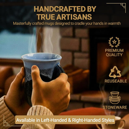 Hand Warmer Coffee Mug – Handmade Coffee Mug With Comfortable Handle Contoured Pocket Hand Warming Ceramic Coffee Mug – Proudly Made in USA – Right Handed – 14 Oz - Cobalt Canyon