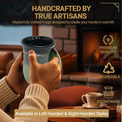 Hand Warmer Coffee Mug – Handmade Coffee Mug With Comfortable Handle Contoured Pocket Hand Warming Ceramic Coffee Mug – Proudly Made in USA – Right Handed – 14 Oz - Cobalt Canyon
