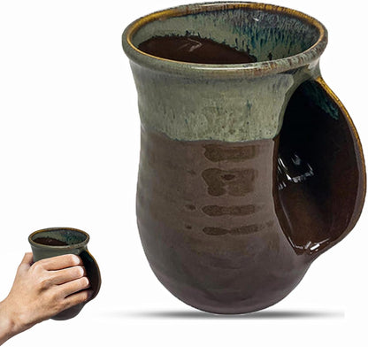 Hand Warmer Coffee Mug – Handmade Coffee Mug With Comfortable Handle Contoured Pocket Hand Warming Ceramic Coffee Mug – Proudly Made in USA – Right Handed – 14 Oz - Cobalt Canyon