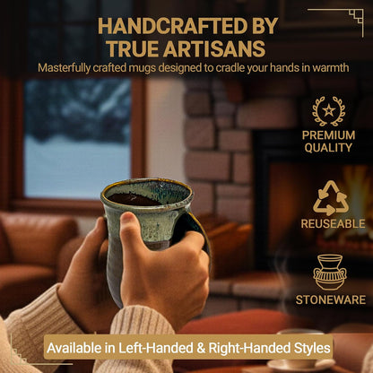 Hand Warmer Coffee Mug – Handmade Coffee Mug With Comfortable Handle Contoured Pocket Hand Warming Ceramic Coffee Mug – Proudly Made in USA – Right Handed – 14 Oz - Cobalt Canyon