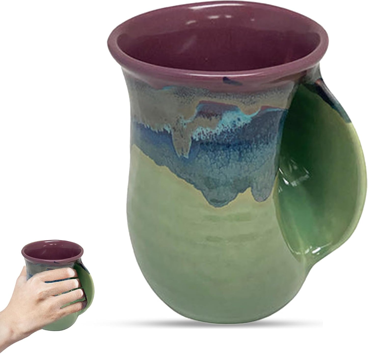 Hand Warmer Coffee Mug – Handmade Coffee Mug With Comfortable Handle Contoured Pocket Hand Warming Ceramic Coffee Mug – Proudly Made in USA – Right Handed – 14 Oz - Cobalt Canyon