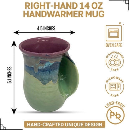 Hand Warmer Coffee Mug – Handmade Coffee Mug With Comfortable Handle Contoured Pocket Hand Warming Ceramic Coffee Mug – Proudly Made in USA – Right Handed – 14 Oz - Cobalt Canyon