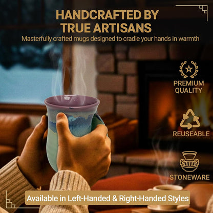 Hand Warmer Coffee Mug – Handmade Coffee Mug With Comfortable Handle Contoured Pocket Hand Warming Ceramic Coffee Mug – Proudly Made in USA – Right Handed – 14 Oz - Cobalt Canyon
