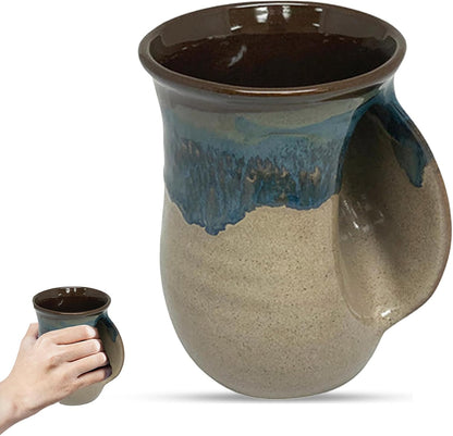 Hand Warmer Coffee Mug – Handmade Coffee Mug With Comfortable Handle Contoured Pocket Hand Warming Ceramic Coffee Mug – Proudly Made in USA – Right Handed – 14 Oz - Cobalt Canyon