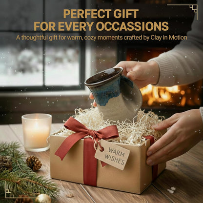 Hand Warmer Coffee Mug – Handmade Coffee Mug With Comfortable Handle Contoured Pocket Hand Warming Ceramic Coffee Mug – Proudly Made in USA – Right Handed – 14 Oz - Cobalt Canyon