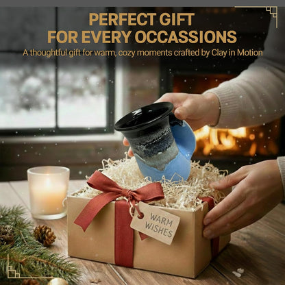 Hand Warmer Coffee Mug – Handmade Coffee Mug With Comfortable Handle Contoured Pocket Hand Warming Ceramic Coffee Mug – Proudly Made in USA – Right Handed – 14 Oz - Cobalt Canyon