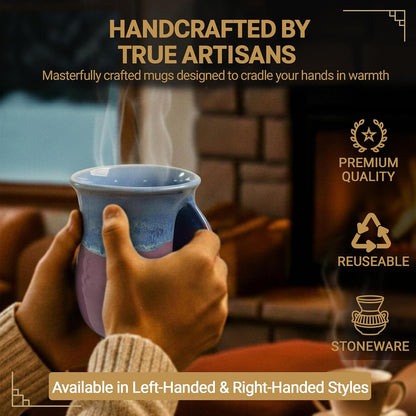Hand Warmer Coffee Mug – Handmade Coffee Mug With Comfortable Handle Contoured Pocket Hand Warming Ceramic Coffee Mug – Proudly Made in USA – Right Handed – 14 Oz - Cobalt Canyon