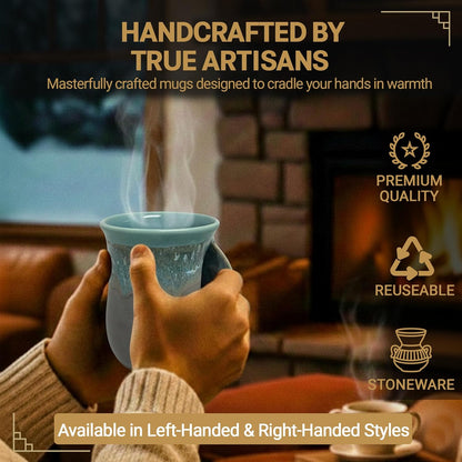 Hand Warmer Coffee Mug – Handmade Coffee Mug With Comfortable Handle Contoured Pocket Hand Warming Ceramic Coffee Mug – Proudly Made in USA – Right Handed – 14 Oz - Cobalt Canyon