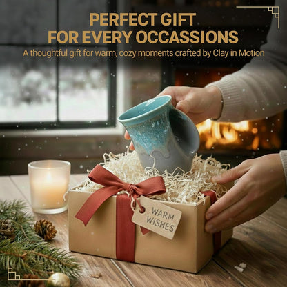 Hand Warmer Coffee Mug – Handmade Coffee Mug With Comfortable Handle Contoured Pocket Hand Warming Ceramic Coffee Mug – Proudly Made in USA – Right Handed – 14 Oz - Cobalt Canyon