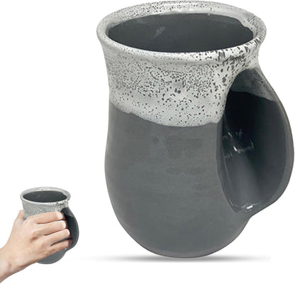 Hand Warmer Coffee Mug – Handmade Coffee Mug With Comfortable Handle Contoured Pocket Hand Warming Ceramic Coffee Mug – Proudly Made in USA – Right Handed – 14 Oz - Cobalt Canyon