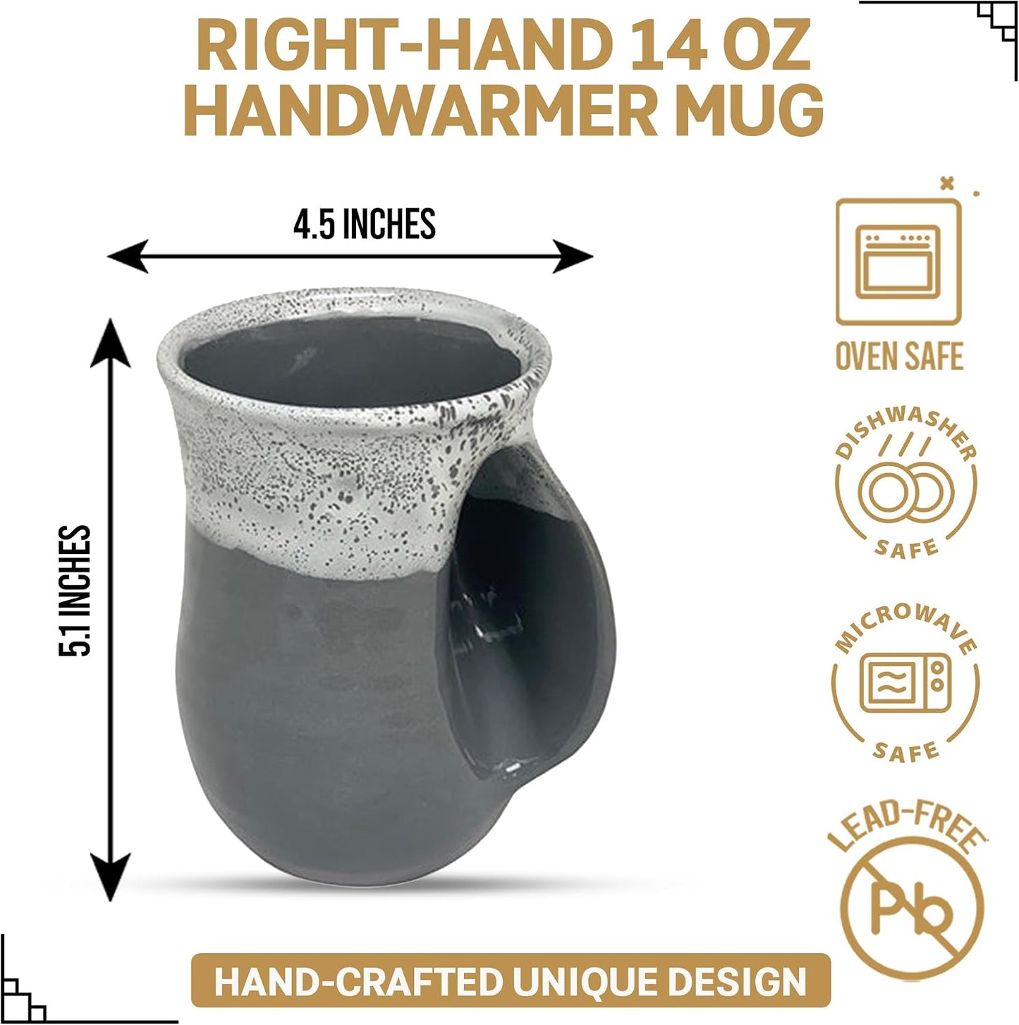 Hand Warmer Coffee Mug – Handmade Coffee Mug With Comfortable Handle Contoured Pocket Hand Warming Ceramic Coffee Mug – Proudly Made in USA – Right Handed – 14 Oz - Cobalt Canyon