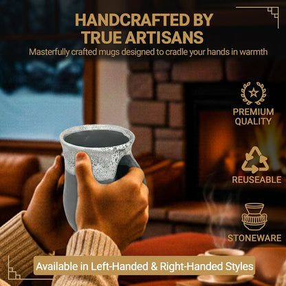 Hand Warmer Coffee Mug – Handmade Coffee Mug With Comfortable Handle Contoured Pocket Hand Warming Ceramic Coffee Mug – Proudly Made in USA – Right Handed – 14 Oz - Cobalt Canyon