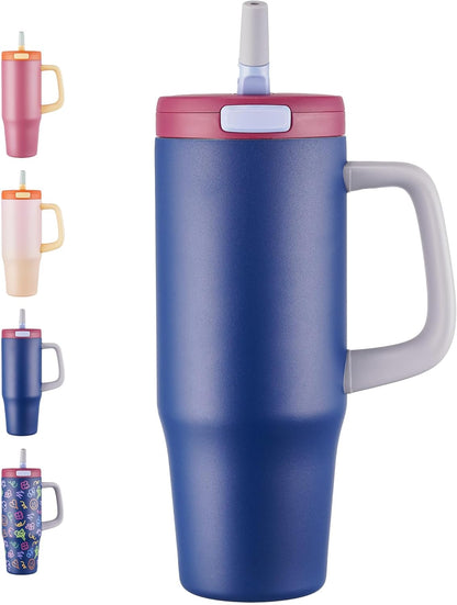 32 oz Tumbler with Handle, 304 Stainless Steel Insulated Water Bottle Keeps Cold 24 Hours, Water tumbler with flip straw, Insulated Coffee Mug, Travel Cup for Sports & Gifts, Honey Peach