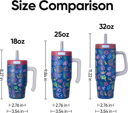 32 oz Tumbler with Handle, 304 Stainless Steel Insulated Water Bottle Keeps Cold 24 Hours, Water tumbler with flip straw, Insulated Coffee Mug, Travel Cup for Sports & Gifts, Honey Peach