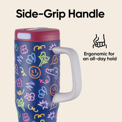 32 oz Tumbler with Handle, 304 Stainless Steel Insulated Water Bottle Keeps Cold 24 Hours, Water tumbler with flip straw, Insulated Coffee Mug, Travel Cup for Sports & Gifts, Honey Peach