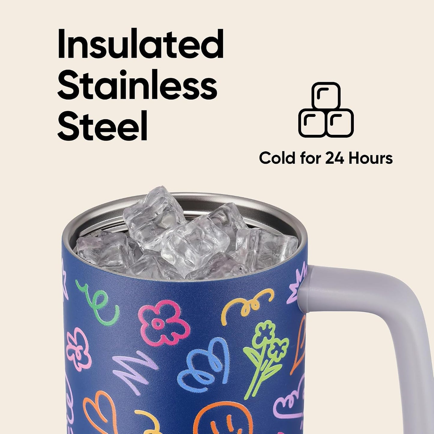 32 oz Tumbler with Handle, 304 Stainless Steel Insulated Water Bottle Keeps Cold 24 Hours, Water tumbler with flip straw, Insulated Coffee Mug, Travel Cup for Sports & Gifts, Honey Peach