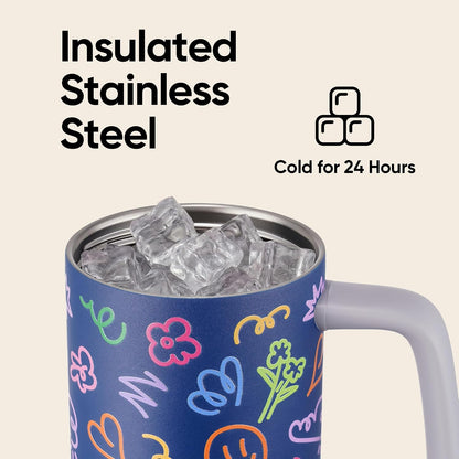 32 oz Tumbler with Handle, 304 Stainless Steel Insulated Water Bottle Keeps Cold 24 Hours, Water tumbler with flip straw, Insulated Coffee Mug, Travel Cup for Sports & Gifts, Honey Peach