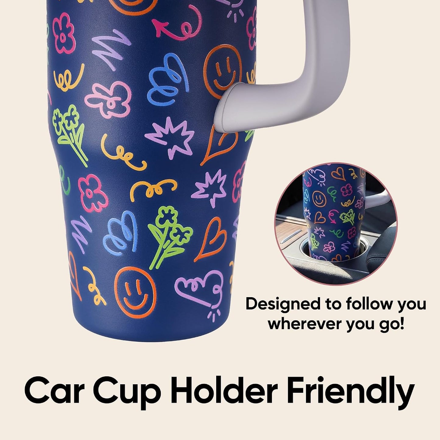 32 oz Tumbler with Handle, 304 Stainless Steel Insulated Water Bottle Keeps Cold 24 Hours, Water tumbler with flip straw, Insulated Coffee Mug, Travel Cup for Sports & Gifts, Honey Peach