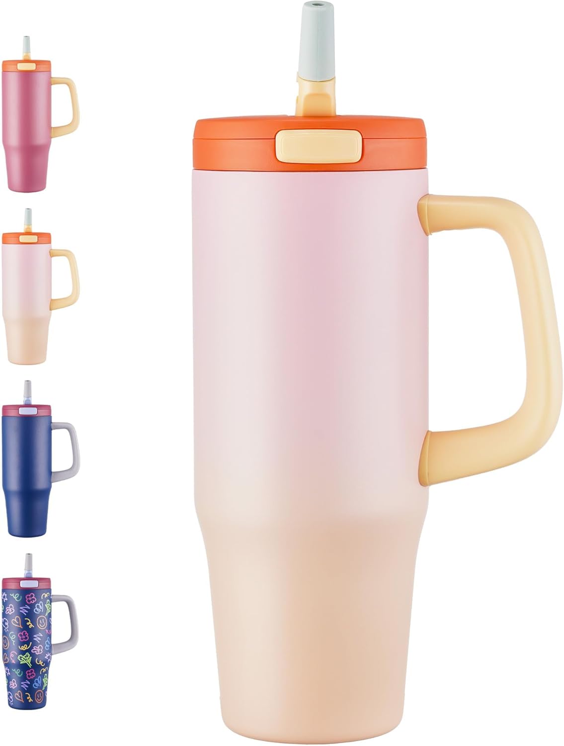 32 oz Tumbler with Handle, 304 Stainless Steel Insulated Water Bottle Keeps Cold 24 Hours, Water tumbler with flip straw, Insulated Coffee Mug, Travel Cup for Sports & Gifts, Honey Peach