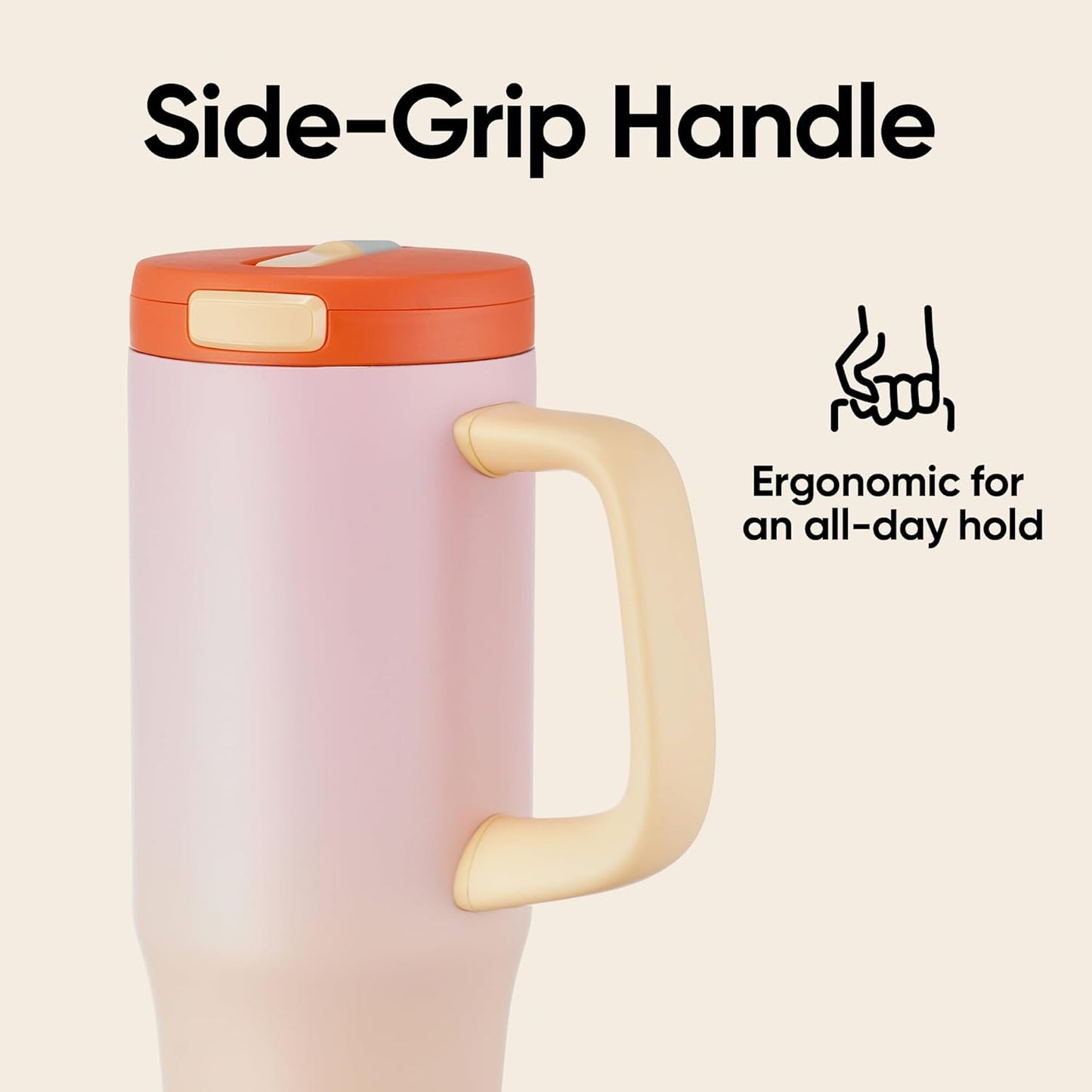 32 oz Tumbler with Handle, 304 Stainless Steel Insulated Water Bottle Keeps Cold 24 Hours, Water tumbler with flip straw, Insulated Coffee Mug, Travel Cup for Sports & Gifts, Honey Peach